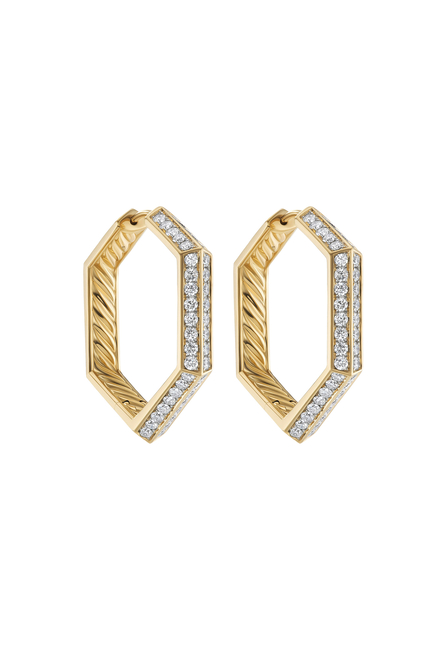 Carlyle Hoop Earrings, 18K Yellow Gold & Diamonds